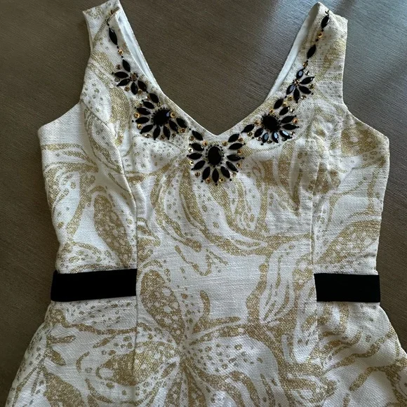 Lilly Pulitzer gold palm leaf Embellished sheath Dress 10 EUC - Picture 2 of 10